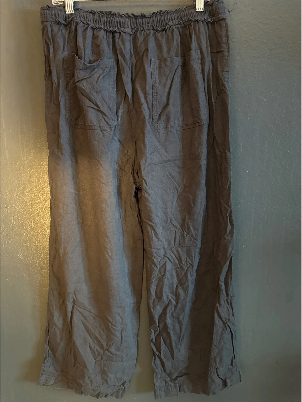 Splendid Women's Large Gray Casual Linen Blend Pants with Drawstring Waist